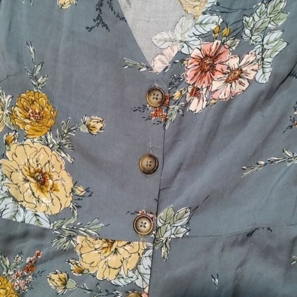 Band of Gypsies S blue floral jumper romper jumpsuit flower spring easter - Picture 2 of 4